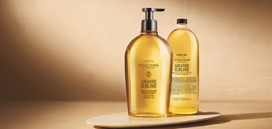 Dúo L'Occitane Almendra: Aceite de Ducha hidratante y suavizante con dispensador y Botella de Recarga. Icónico.