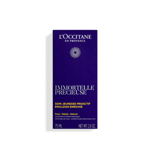 Emulsión Facial Preciosa Immortelle: Aumente la luminosidad y combata los signos visibles del envejecimiento con este aceite facial sedoso.